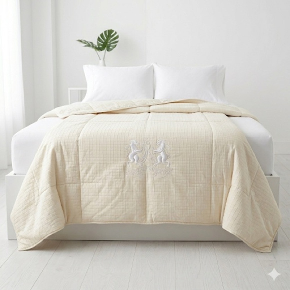 Ralph Lauren Down Comforter Est 1967 Crest Quilted Embroidered Ivory Full Queen